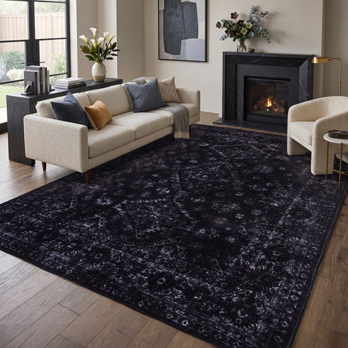 TTGIEET Persian Vintage 8x10 Floral Area Rug, Scalloped Washable Non Slip Stain Resistant Large Carpet for Standard Living King Bedroom Dining Office