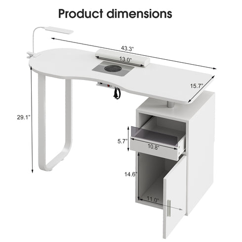 TTGIEET Manicure Table for Nail Tech, Acetone Resistant Nail Desk Station with Dust Collector & LED Lamp, Nail Table with Wrist Cushion, Drawer and Cabinet for Salon, Home Beauty Workstation