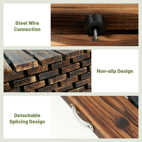 TTGIEET 24FT Wooden Roll Out Garden Pathway, 17" Wide Outdoor Walkway with Anti-Slip Spikes, No Install Patio Path Mat for Lawn Backyard (Dark Brown)