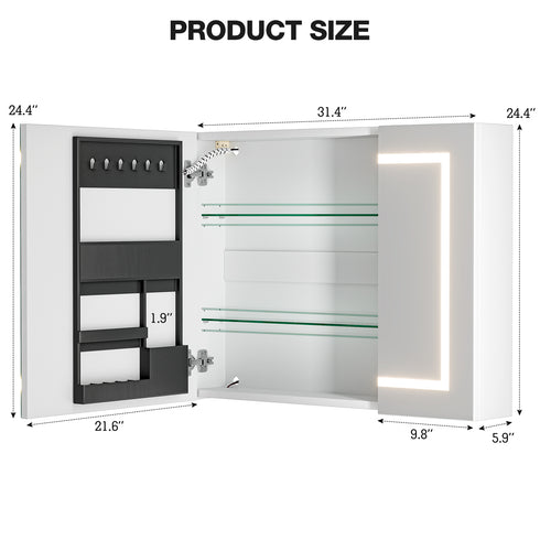 TTGIEET 24"x32" Bathroom Medicine Cabinet with Mirror and 3-Color LED Lights, Anti-Fog, Bathroom Wall Cabinet with 3-Adjustable Shelves Storage Organizer, White