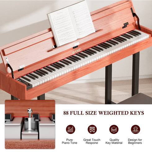 UMOMO 88 Weighted Key Digital Piano with Metal Stand, Beginner Keyboard Piano with Piano Bench, Full Size Heavy Hammer Weighted Action Electric Piano Keyboard with USB MIDI