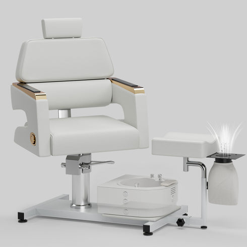 TTGIEET White Hydraulic Pedicure Chair for Nail Tech with Adjustable Footrest, Technician Stool, Built-In Dust Collector