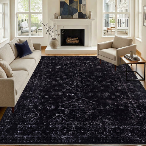 TTGIEET Persian Vintage 8x10 Floral Area Rug, Scalloped Washable Non Slip Stain Resistant Large Carpet for Standard Living King Bedroom Dining Office