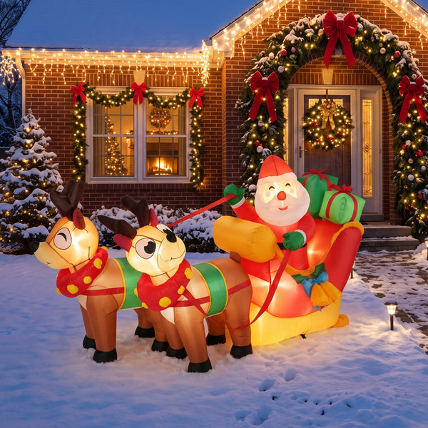 TTGIEET 6ft x 3.6ft Lighted Inflatable Santa and Reindeer | Outdoor Christmas Yard Decoration with Built-in Fan