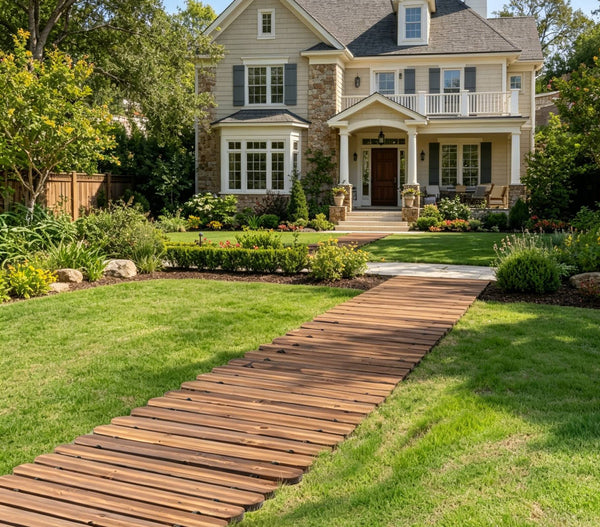 TTGIEET Roll Out Straight Wood Garden Pathway, 12 ft x 17 in Walkway Path with Rounded Edges & Wire Rope Connectio for Backyard Wedding Party