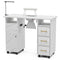 TTGIEET Manicure Table Nail Station with Power Outlets, Marble Grained Nail Tech Table Nail Table Station w/Dust Collector, Non-Woven Drawers, Desk Lamp & Wrist Cushion