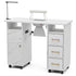 TTGIEET Manicure Table Nail Station with Power Outlets, Marble Grained Nail Tech Table Nail Table Station w/Dust Collector, Non-Woven Drawers, Desk Lamp & Wrist Cushion