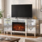 TTGIEET Mirrored TV Stand with Electric Fireplace for 65+ Inch TV, Silver Entertainment Center with Crushed Diamond Finish, Remote Control Storage Drawers for Living Room