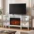 TTGIEET Mirrored TV Stand with Electric Fireplace for 65+ Inch TV, Silver Entertainment Center with Crushed Diamond Finish, Remote Control Storage Drawers for Living Room