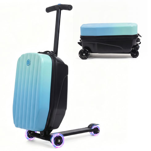 TTGIEET Kids Scooter Luggage, 20 Inch Foldable Ride-On Suitcase with LED Wheels, 40L Capacity, Adjustable Handlebar