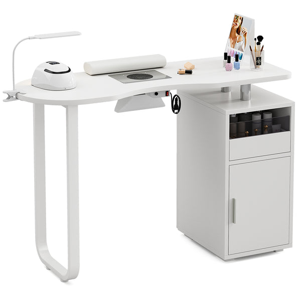 TTGIEET Manicure Table for Nail Tech, Acetone Resistant Nail Desk Station with Dust Collector & LED Lamp, Nail Table with Wrist Cushion, Drawer and Cabinet for Salon, Home Beauty Workstation