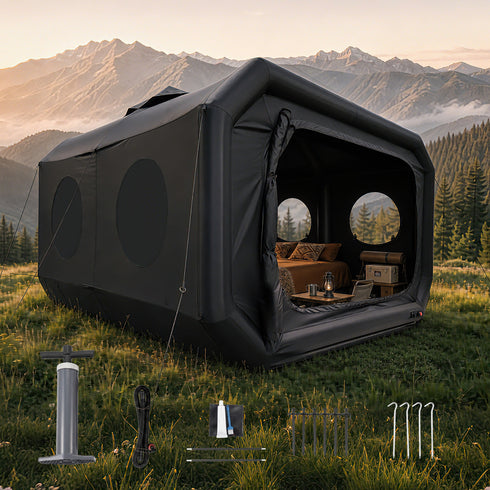 TTGIEET 8-10 Person Inflatable Camping Tent with Pump, 420D Waterproof Oxford Fabric, 2 Doors & 4 Mesh Windows, Heavy-Duty Black Air Beam Family Tent with Pegs & Ropes