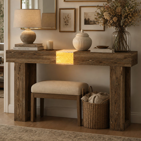 TTGIEET Wooden Console Table with Light, 60-Inch Farmhouse Entryway Table for Entrance, Sofa Table Behind Couch for Living Room