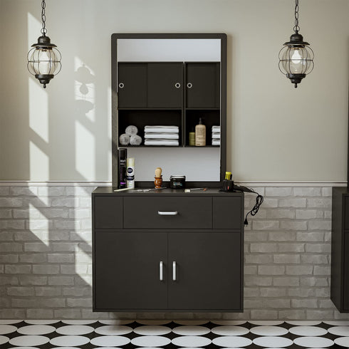 Paddie Wall Mount Salon Station with Mirror
