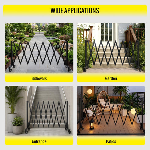TTGIEET 10FT Expandable Metal Barricade with Lockable Casters, 0-180° Rotatable Foldable Weather Resistant Safety Fence for Patio, Garden, Stairway