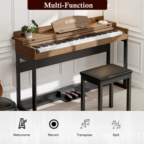 UMOMO 88 Key Digital Piano Keyboard, Full Size Electric Piano with Piano Metal Stand, Headphone Jack, 3 Pedal, Electronic Piano for Beginner, Adults
