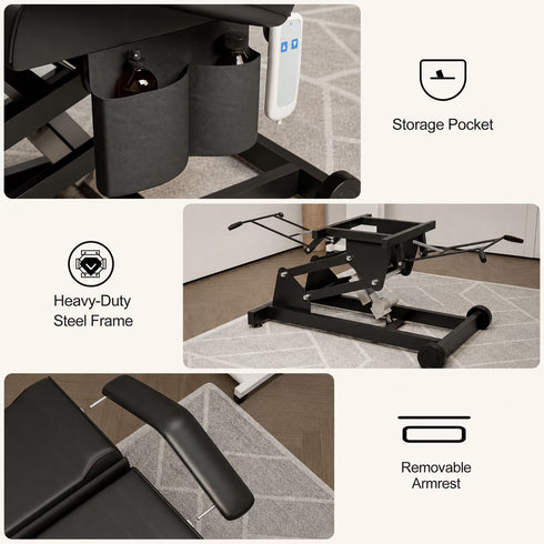 TTGIEET Electric Facial Bed 4-Section Massage Table w/ 3 Motors & Remote – Adjustable Beauty Bed for Esthetician, Tattoo, Spa, Waxing, Lashing (Black)