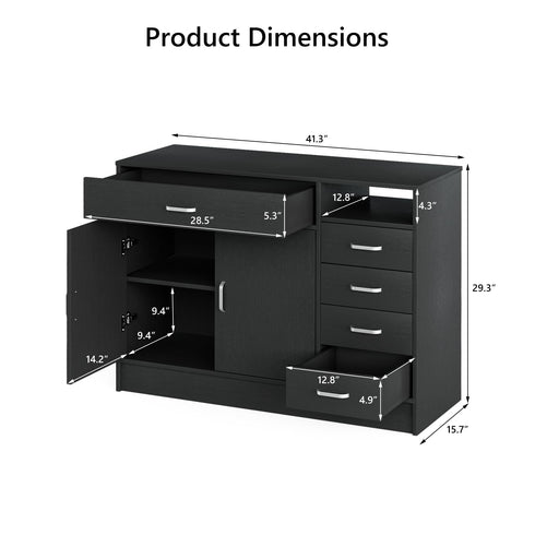 TTGIEET 5-Drawers Salon Furniture Salon Storage Station, Free Standing Cabinet for Hair Stylist, Beauty Spa Furniture w/1 Large Capacity Cabinet & 1 Open Shelf, Spa Bathroom Equipment, Black