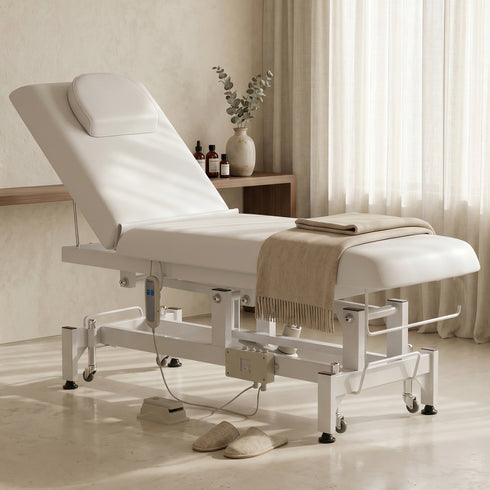 TTGIEET Electric Lift Massage Table for Estheticians, Professional Facial Bed with Adjustable Backrest, Spa Treatment Table for Salon, Waxing, Massage & Physical Therapy, White