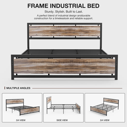 TTGIEET California King Size Metal Platform Bed Frame with Wooden Headboard and Footboard, No Box Spring Needed, Large Under Bed Storage(Light Brown)