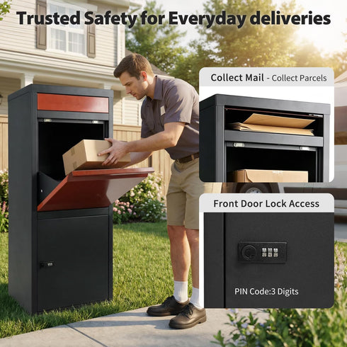TTGIEET Package Delivery Boxes for Outdoor, 40 Gallon Large Mailbox with Lock, Weatherproof Metal Parcel Drop Safe for Porch