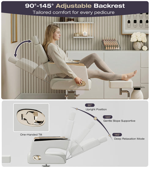 TTGIEET White Hydraulic Pedicure Chair for Nail Tech with Adjustable Footrest, Technician Stool, Built-In Dust Collector