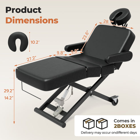 TTGIEET 3-Motor Fully Electric Massage Table, Professional Esthetician Bed with Foot Pedal & Remote Control, Height Adjustable Facial Bed with Face Cradle, Rolling Wheels, 550 lbs Capacity, Black