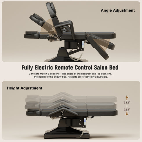 TTGIEET Fully Electric Esthetician Bed with 3 Motors, Adjustable Spa Facial Chair Massage Table for Tattoo, Lash Extensions, Waxing, Skincare & Beauty Salon
