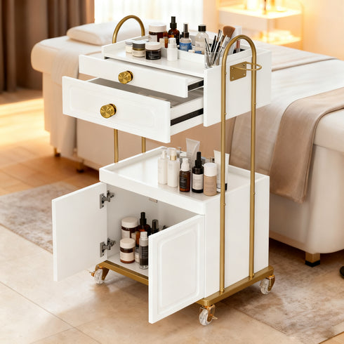 TTGIEET Salon Trolley Cart with Lockable Wheels, Salon Station Cabinet with Drawer & Cabinet for Hair Stylist Makeup Tool Organizer for Beauty Spa Barbershop