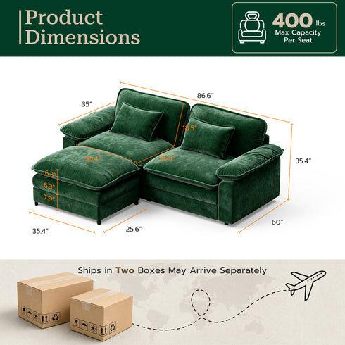 TTGIEET Loveseat with Chaise Ottoman, L-Shaped Chenille Cloud Couch for Living Room
