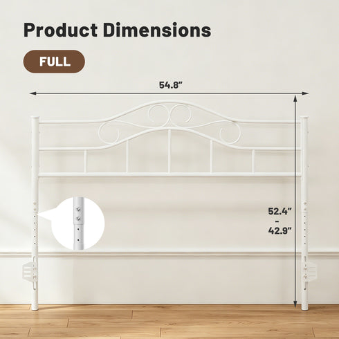 TTGIEET Metal Full Headboard, Adjustable Height, Vintage Iron Scrollwork Design with Bed Frame Brackets Adapter