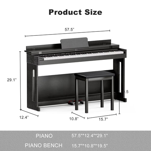 UMOMO 88 Weighted Key Digital Piano Keyboard with Piano Bench, Full Size Electric Piano with Piano Stand, Headphone Jack, 3 Pedal, Electronic Piano for Beginner, Adults