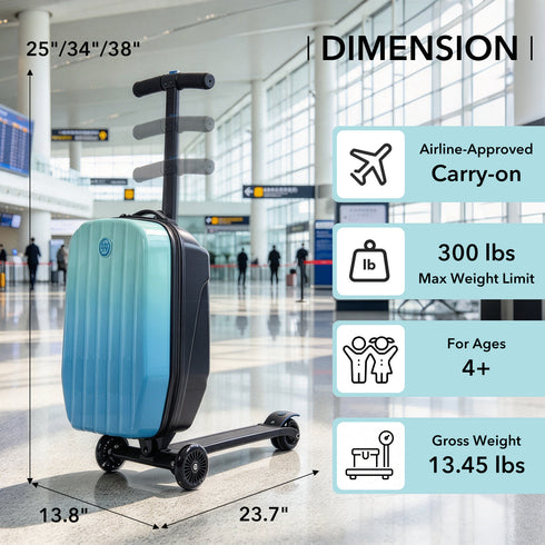 TTGIEET Kids Scooter Luggage, 20 Inch Foldable Ride-On Suitcase with LED Wheels, 40L Capacity, Adjustable Handlebar