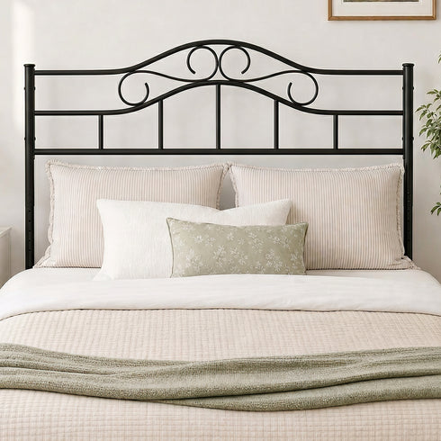 TTGIEET Metal Full Headboard, Adjustable Height, Vintage Iron Scrollwork Design with Bed Frame Brackets Adapter