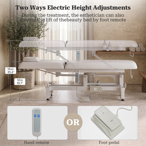 TTGIEET Electric Lift Massage Table for Estheticians, Professional Facial Bed with Adjustable Backrest, Spa Treatment Table for Salon, Waxing, Massage & Physical Therapy, White