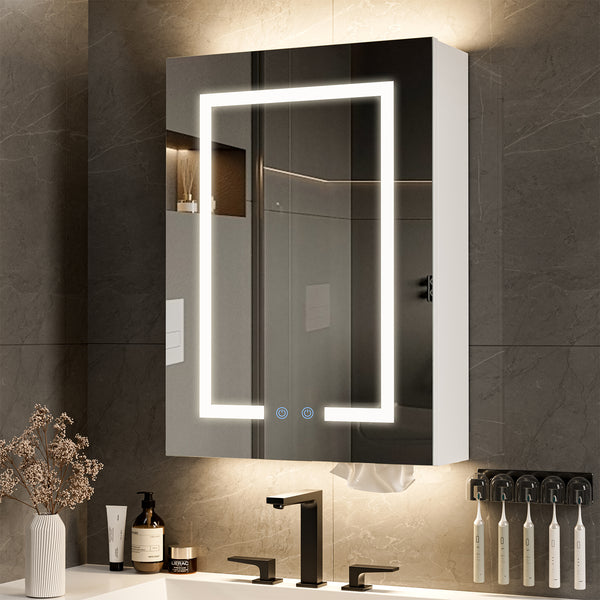 TTGIEET 18"x24" Bathroom Medicine Cabinet with Mirror and 3-Color LED Lights, Anti-Fog, Bathroom Wall Cabinet with 3-Adjustable Shelves Storage Organizer, White