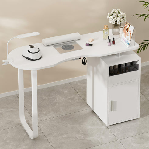 TTGIEET Manicure Table for Nail Tech, Acetone Resistant Nail Desk Station with Dust Collector & LED Lamp, Nail Table with Wrist Cushion, Drawer and Cabinet for Salon, Home Beauty Workstation