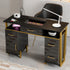 TTGIEET Manicure Table for Nail Tech, Modern High Glossy Nail Desk w/Metal Frame, Nail Station w/4Drawers & 2 Cabinets, Acetone-Resistant Salon Beauty Workstation