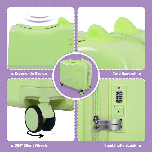 TTGIEET 18" Ride On Suitcase for Kids with 360° Spinner Wheels, 42L Hardshell Kids Carry On Travel Luggage with Lock, Green