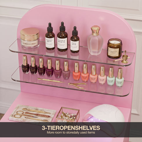 TTGIEET Nail Desk for Nail Tech with Lockable Wheels, Rolling Manicure Table w/LED Light Display Cabinet , Storage Drawers, Dust Collector, Wrist Rest for Beauty Salon, Spa & Home