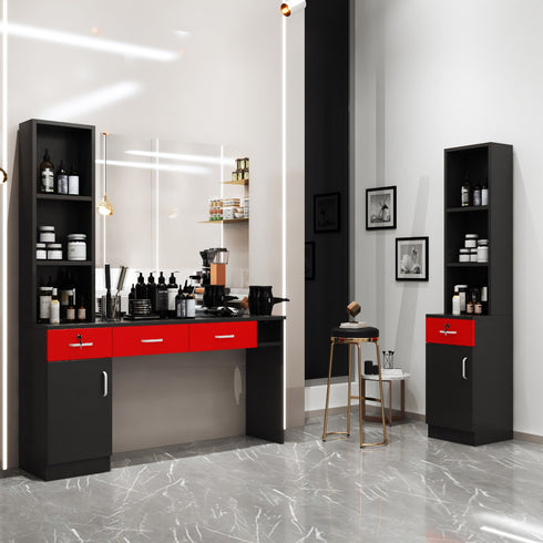 TTGIEET Barber Salon Station Wall Mount Hair Styling Salon Equipment Set Beauty Spa Furniture Set, Lockable Left Shelf, Mirror not Included