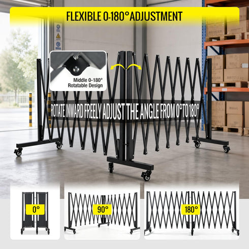 TTGIEET 20FT Expandable Metal Barricade with Lockable Casters, 0-180° Rotatable Foldable Weather Resistant Safety Fence for Patio, Garden, Stairway