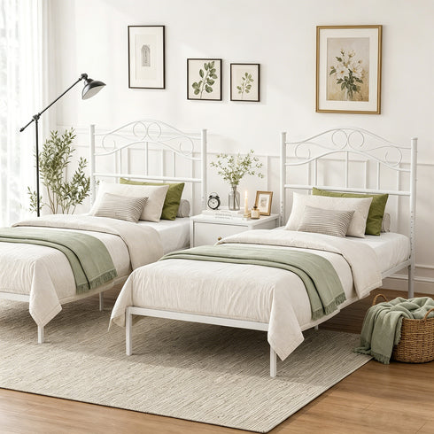 TTGIEET Metal Twin/Twin XL Headboard, Adjustable Height, Vintage Iron Scrollwork Design with Bed Frame Brackets Adapter