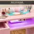 TTGIEET Nail Desk for Nail Tech with Lockable Wheels, Rolling Manicure Table w/LED Light Display Cabinet , Storage Drawers, Wrist Cushion for Beauty Salon, Spa & Home