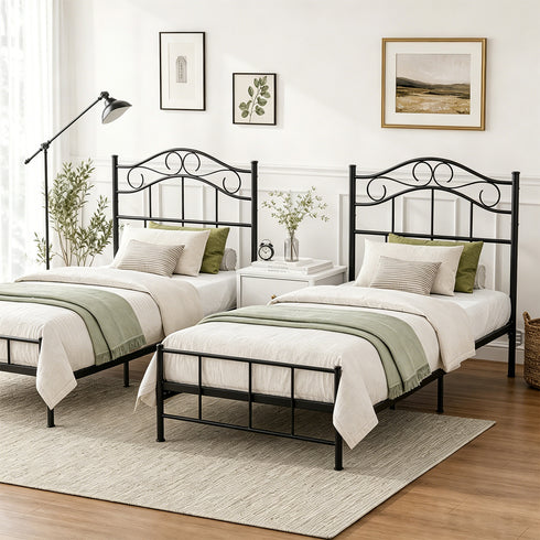 TTGIEET Metal Twin/Twin XL Headboard, Adjustable Height, Vintage Iron Scrollwork Design with Bed Frame Brackets Adapter