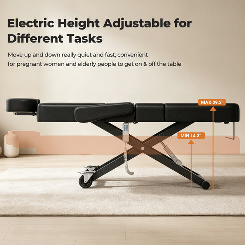 TTGIEET 3-Motor Fully Electric Massage Table, Professional Esthetician Bed with Foot Pedal & Remote Control, Height Adjustable Facial Bed with Face Cradle, Rolling Wheels, 550 lbs Capacity, Black