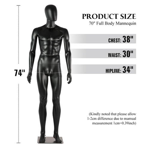 Full-Body Male Mannequin Matte Golden, 6 FT Plastic Man Manequins Stand with Metal Base, Adjustable Head, Flexible Limbs and Detachable Design, Perfect for Clothing Stores