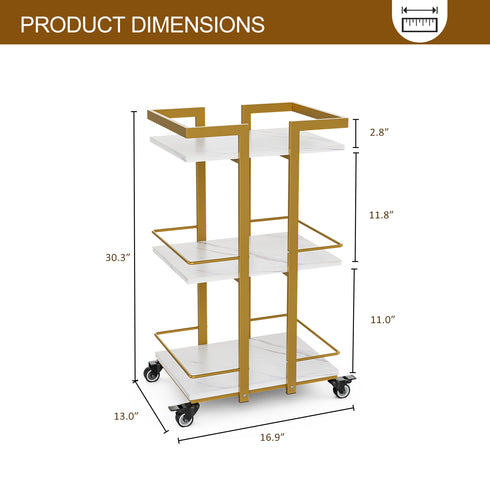 TTGIEET Esthetician Cart with Wheels, 3-Tier Salon Rolling Trolley, Spa Beauty Storage Cart, White & Gold