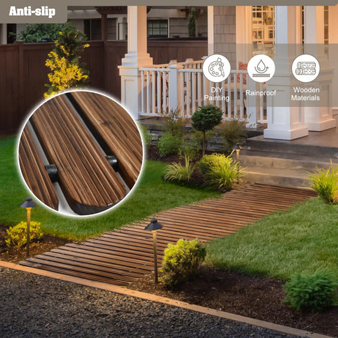 TTGIEET 8 FT Straight Wooden Garden Pathway, Non-Slip Outdoor Roll Out Walkway withRounded Edges for Lawn Patio Backyard