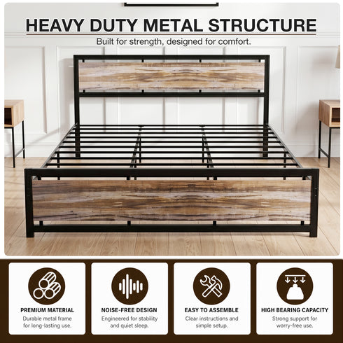 TTGIEET California King Size Metal Platform Bed Frame with Wooden Headboard and Footboard, No Box Spring Needed, Large Under Bed Storage(Light Brown)